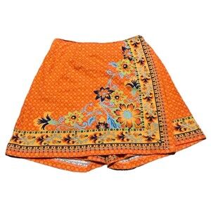 Orange Floral Border Wrap Skirt
